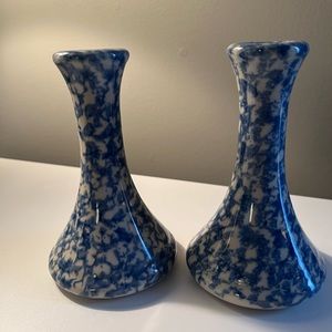 Roseville Spongeware Vintage Henn Workshps Candlestick Holders set